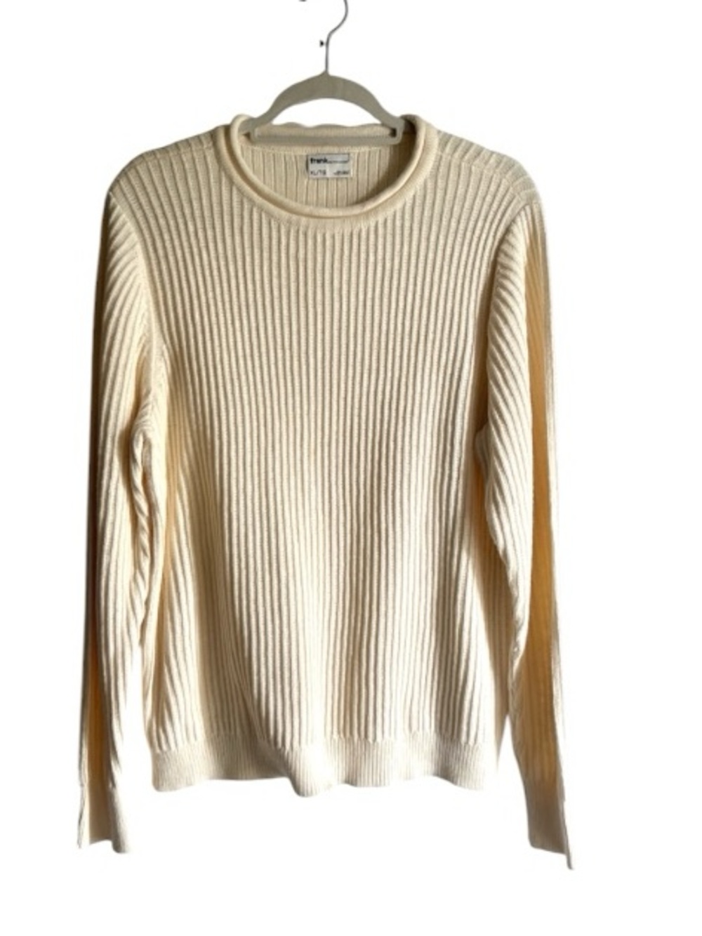 Frank And Oak Organic Cotton Ribbed Crew Neck Sweater - Cream, Sz XL Scandi